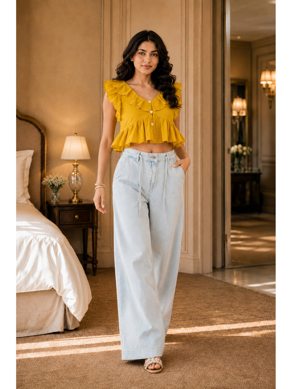 Women Mustard Plain Work Cotton Top | CT61 - view 5