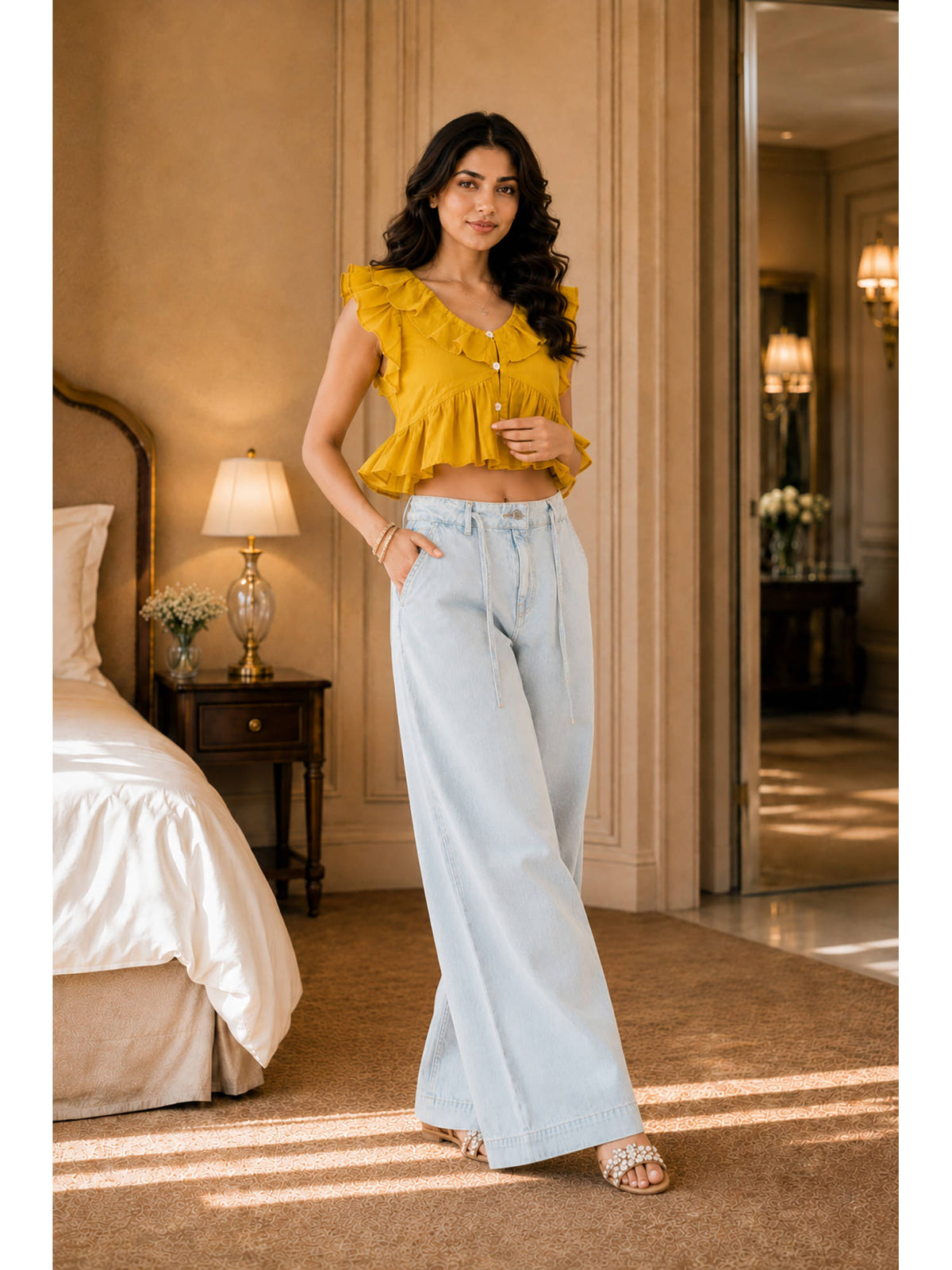 Women Mustard Plain Work Cotton Top | CT61 - view 6