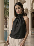 Black Silk Halter Neck Top | HT67 - view 1