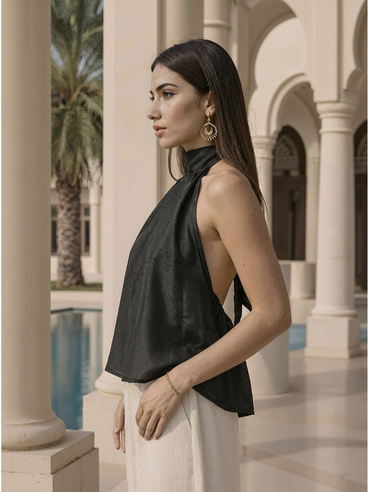 Black Silk Halter Neck Top | HT67 - view 2