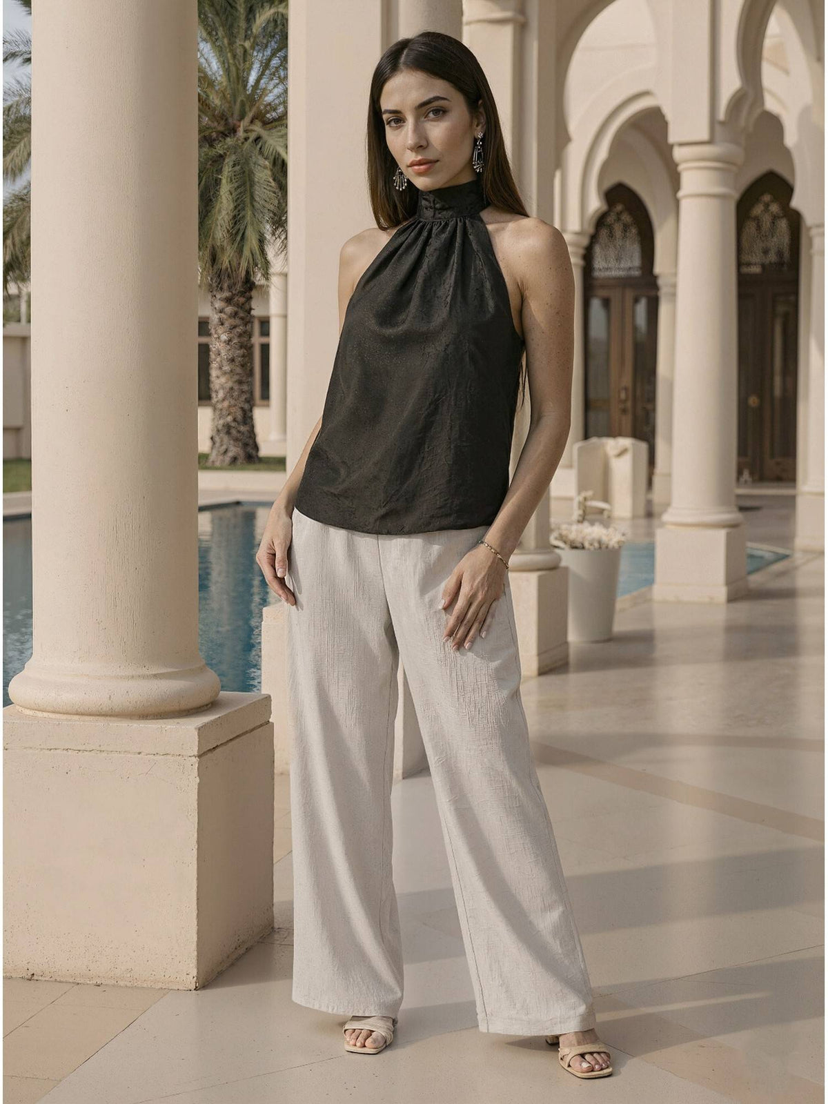 Black Silk Halter Neck Top | HT67 - view 3