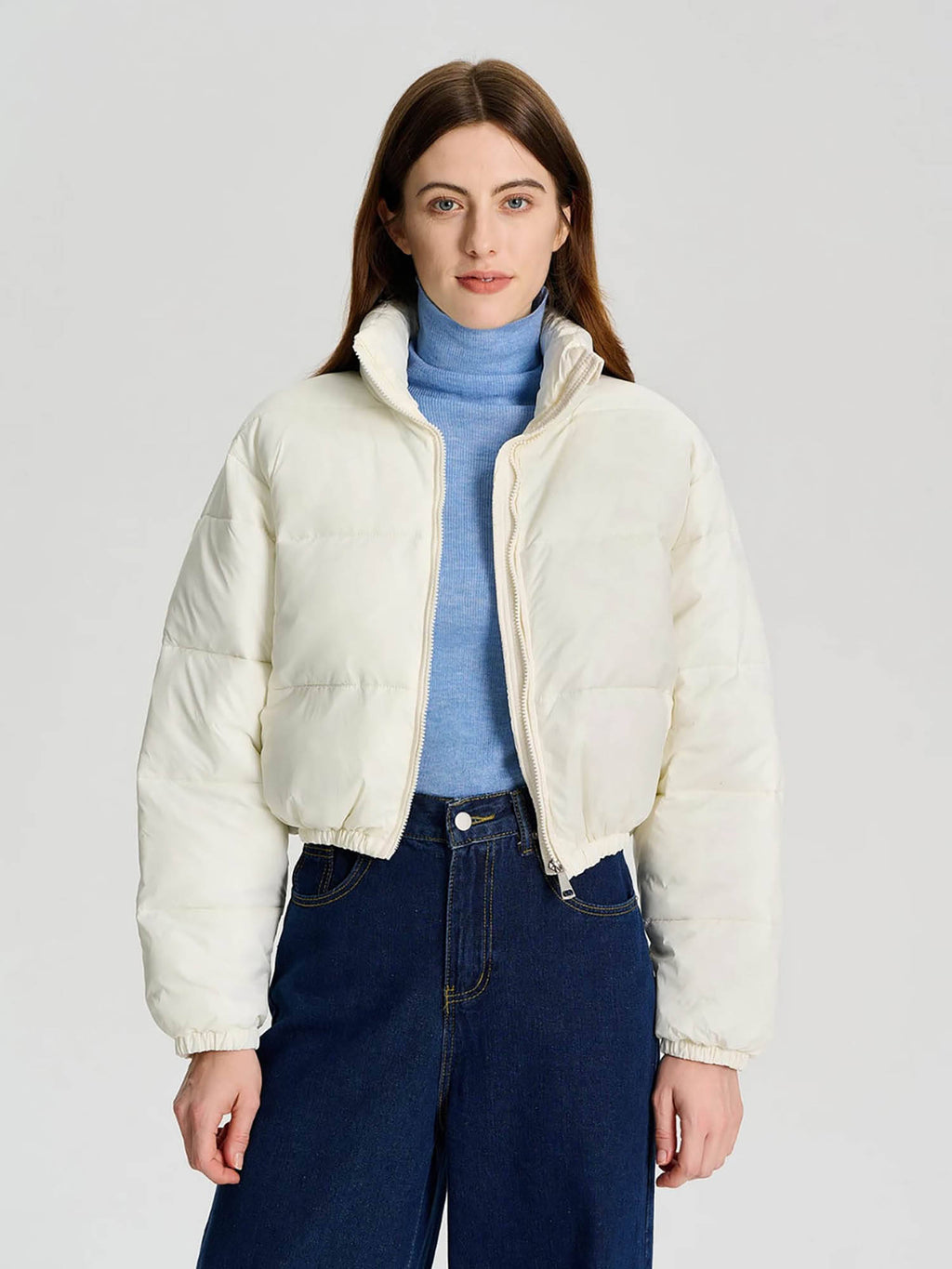 Women White Full Sleeve Solid Puffer Jacket | JC78 - view 1