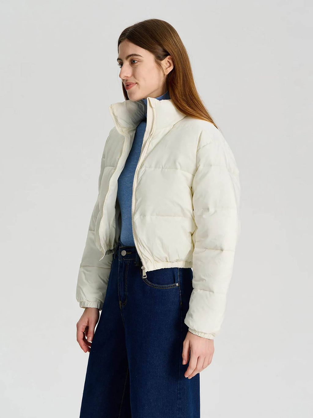 Women White Full Sleeve Solid Puffer Jacket | JC78 - view 2