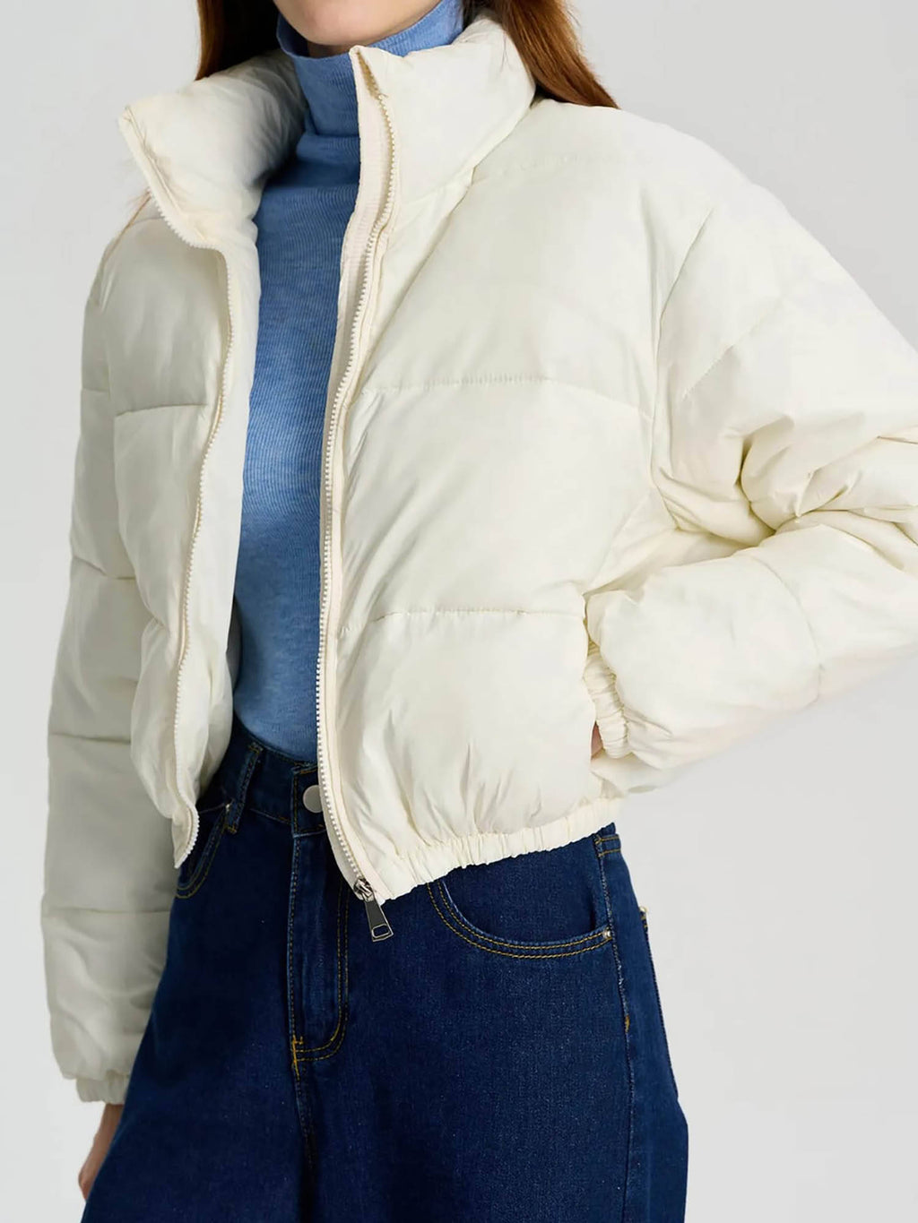 Women White Full Sleeve Solid Puffer Jacket | JC78 - view 3
