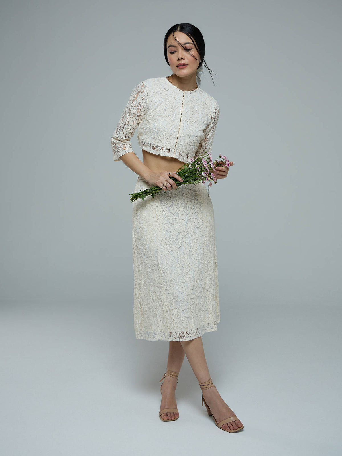 Cream Round Neck Three Fourth Sleeves Top | CT61 - view 4