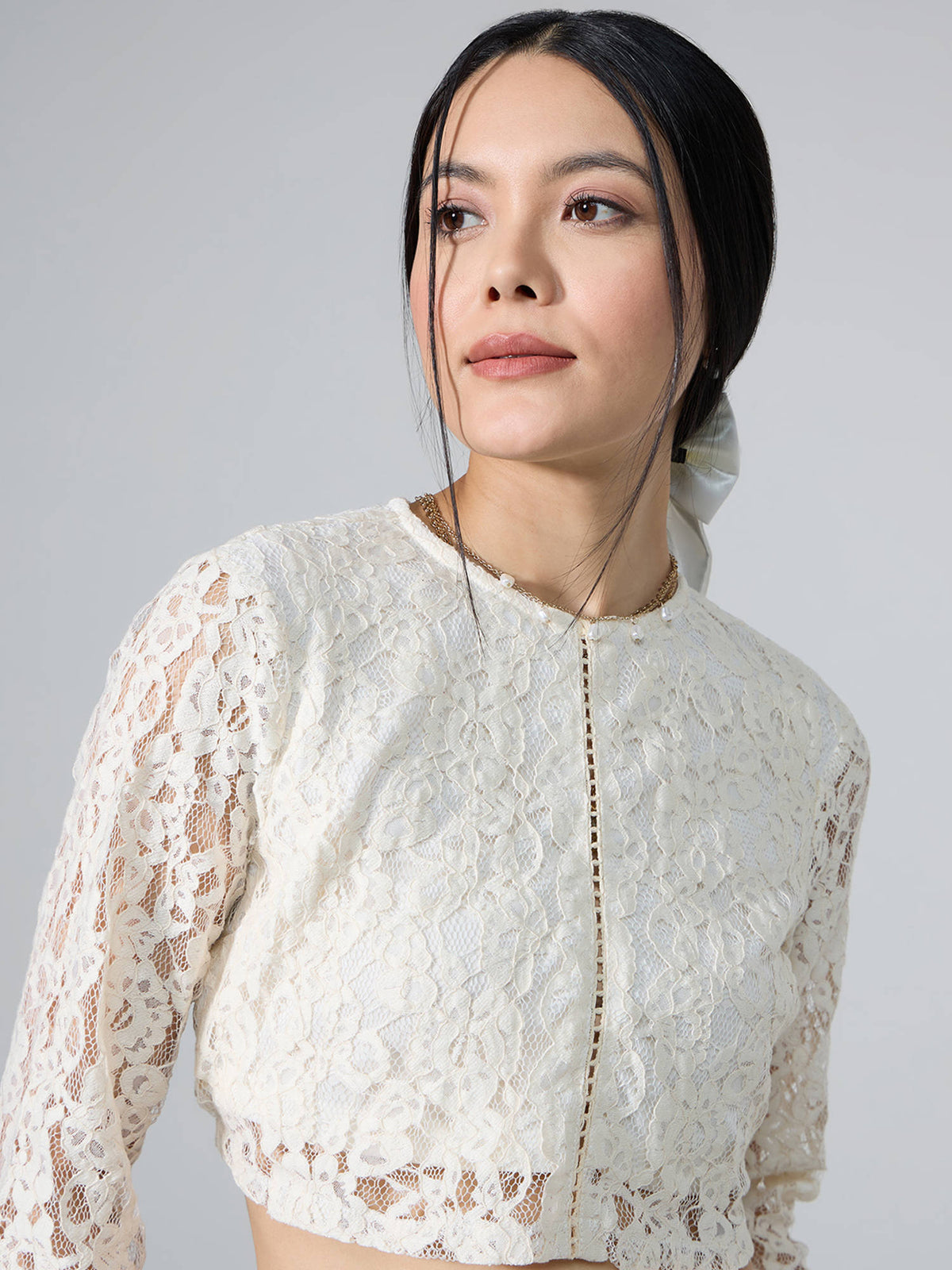 Cream Round Neck Three Fourth Sleeves Top | CT61 - view 5
