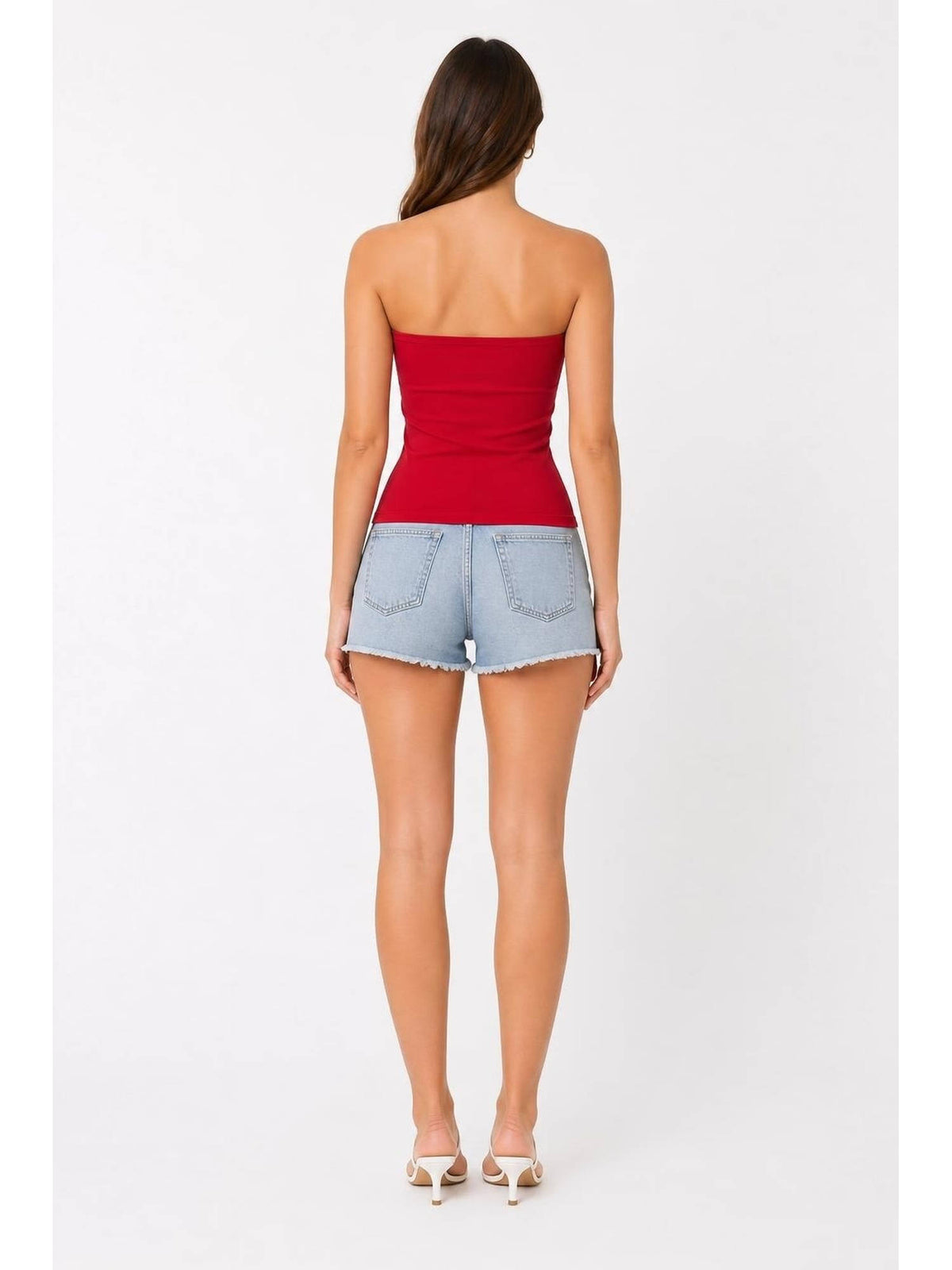 Red Contour Double Layered Strapless Solid Tube Top | TT90 - view 2