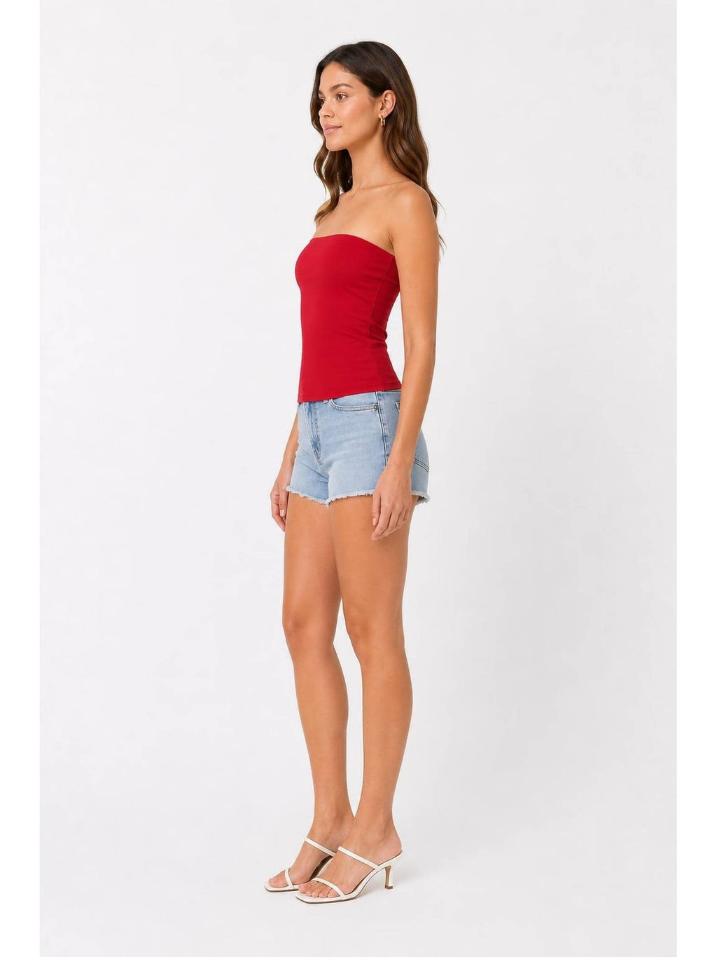 Red Contour Double Layered Strapless Solid Tube Top | TT90 - view 4