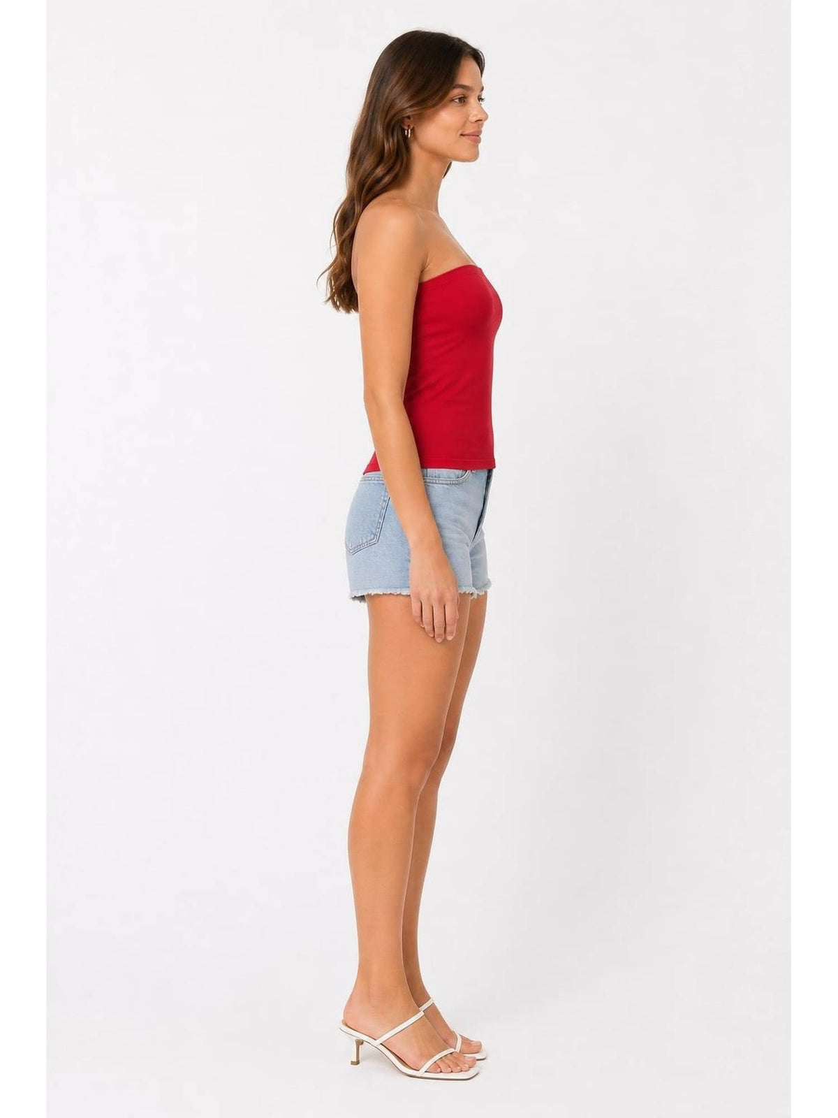Red Contour Double Layered Strapless Solid Tube Top | TT90 - view 5