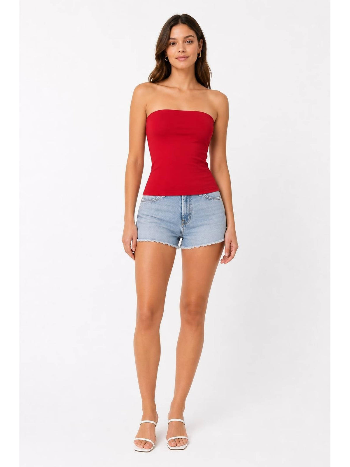 Red Contour Double Layered Strapless Solid Tube Top | TT90 - view 6