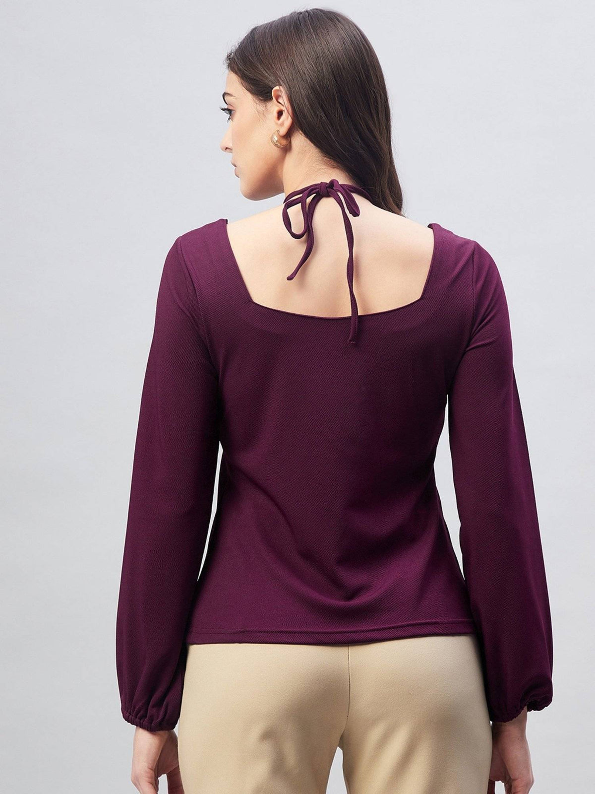 Women Casual Purple Colour Halter Neck Solid Regular Top | HT67 - view 4