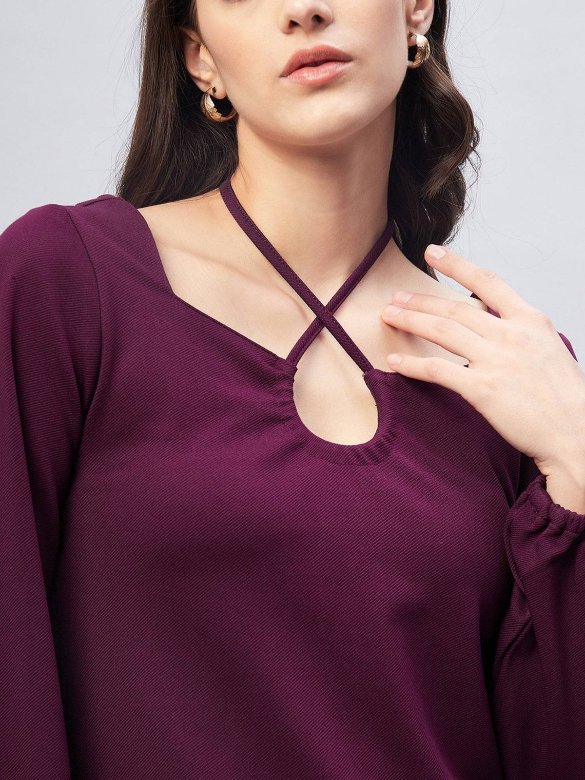 Women Casual Purple Colour Halter Neck Solid Regular Top | HT67 - view 5