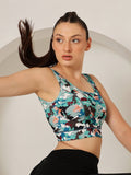 Medium Impact Padded Non-wired Camouflage Print Sports Bra In Sky | sb09 - view 1