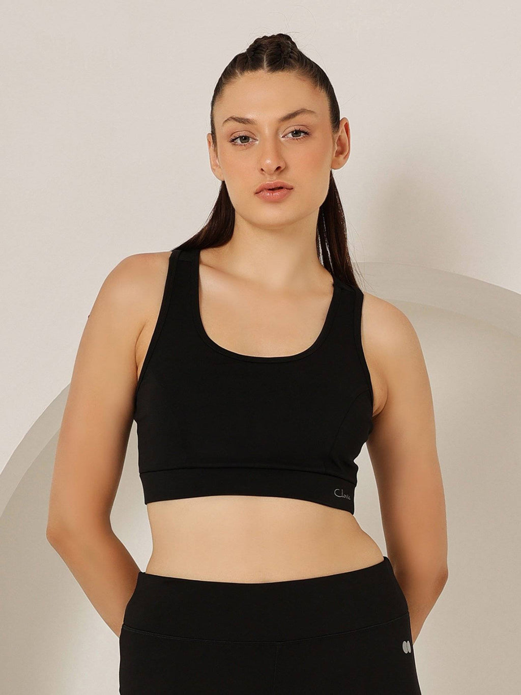 Medium Impact Padded Racerback Sports Bra in Black | sb09 - view 1