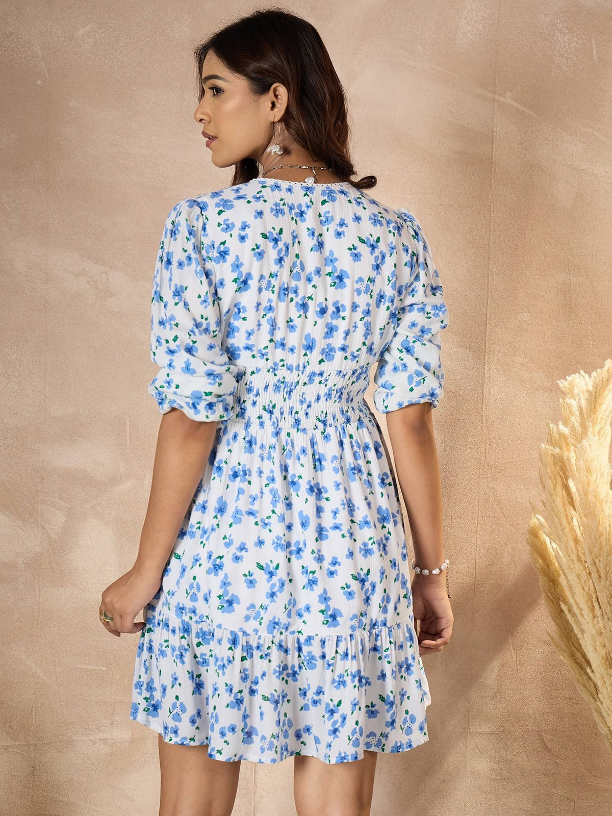 Women's Cotton White Floral Dress with Lace Detail | D56 - view 3