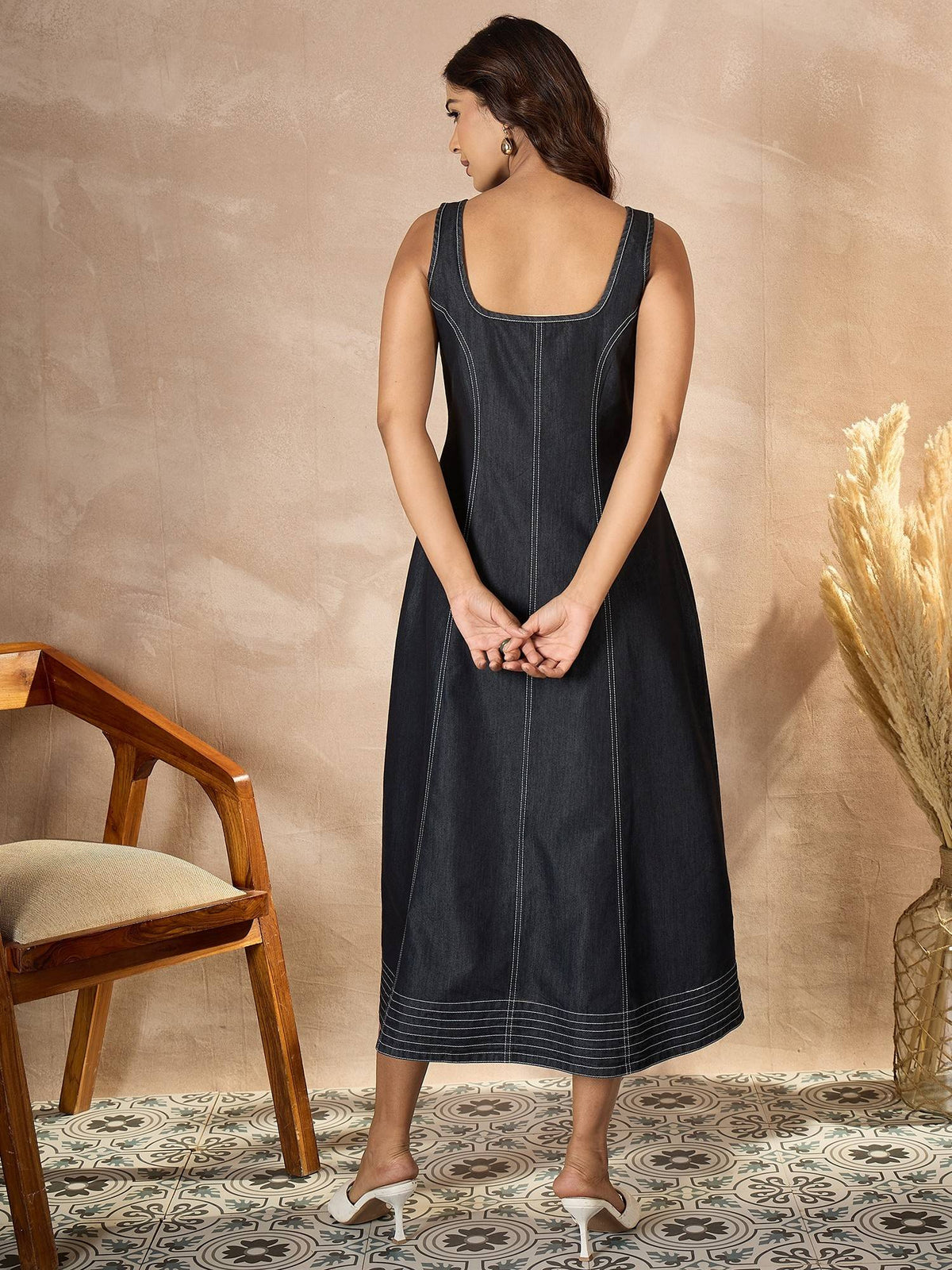 Women'S Black Denim Zip Dress | D56 - view 2