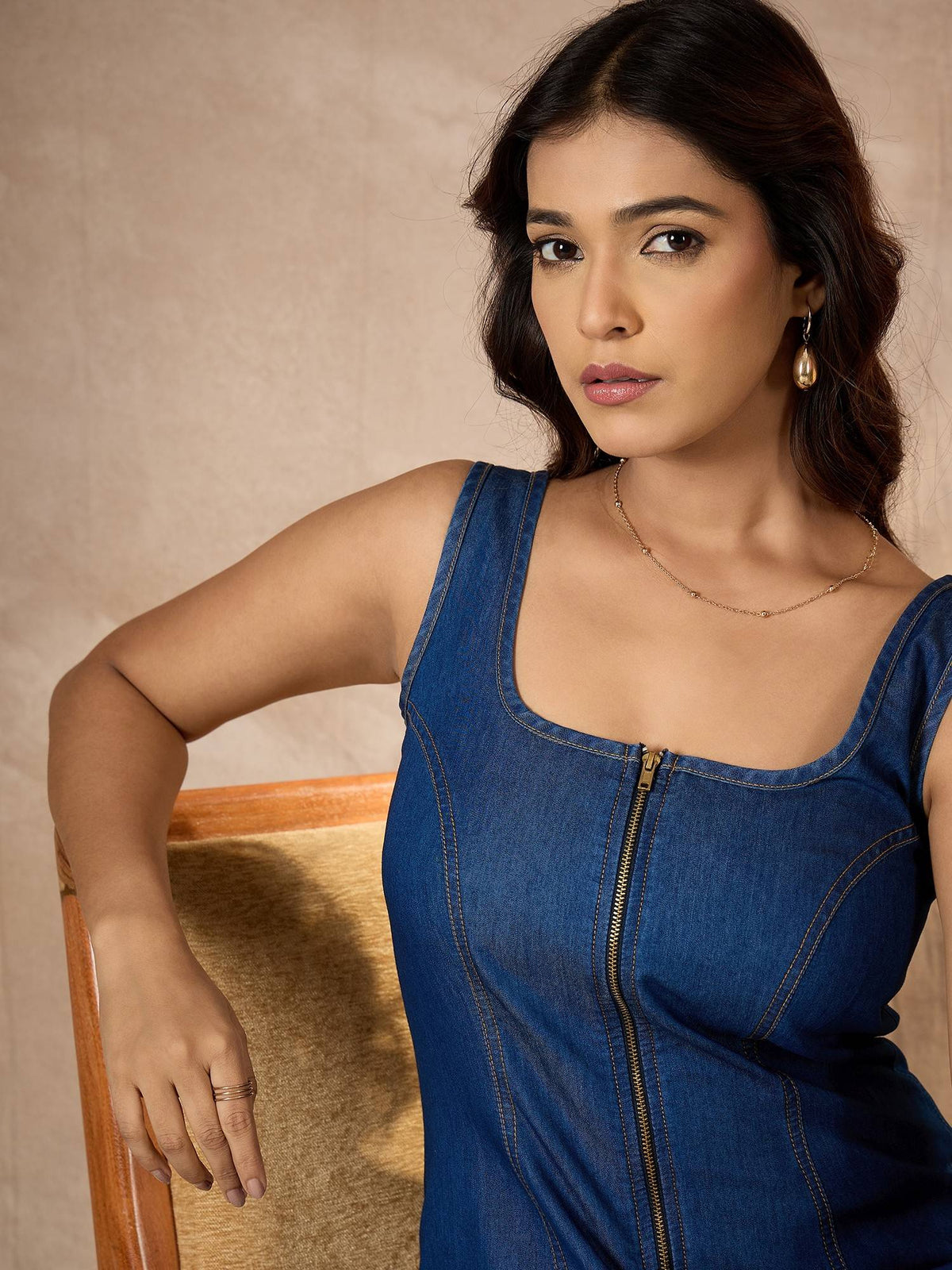 Women'S Blue Denim Zip Dress | D56 - view 4