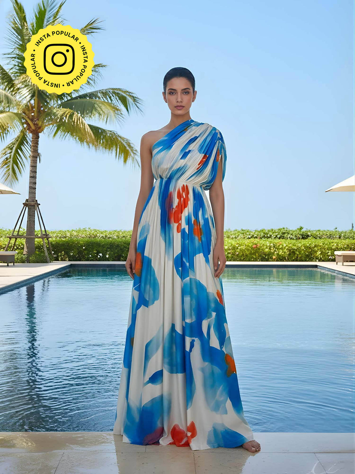 Womens White Skyla Printed One - Shoulder Maxi Dress | D56 - view 1