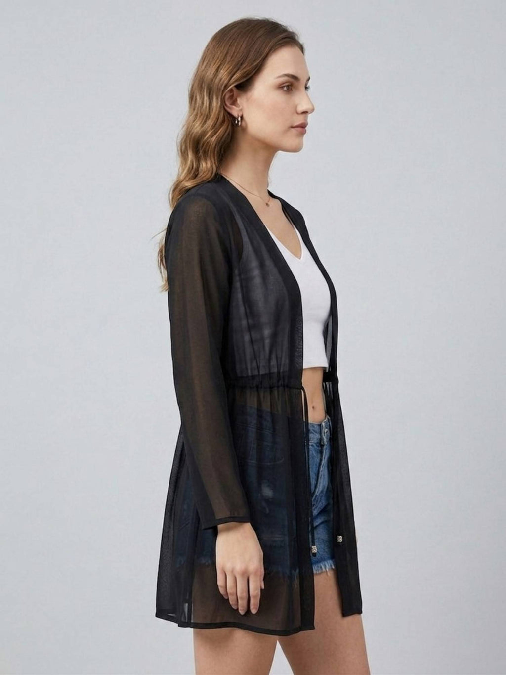 Women Solid Black Georgette Tie-Ups Regular Shrug | JC78 - view 3