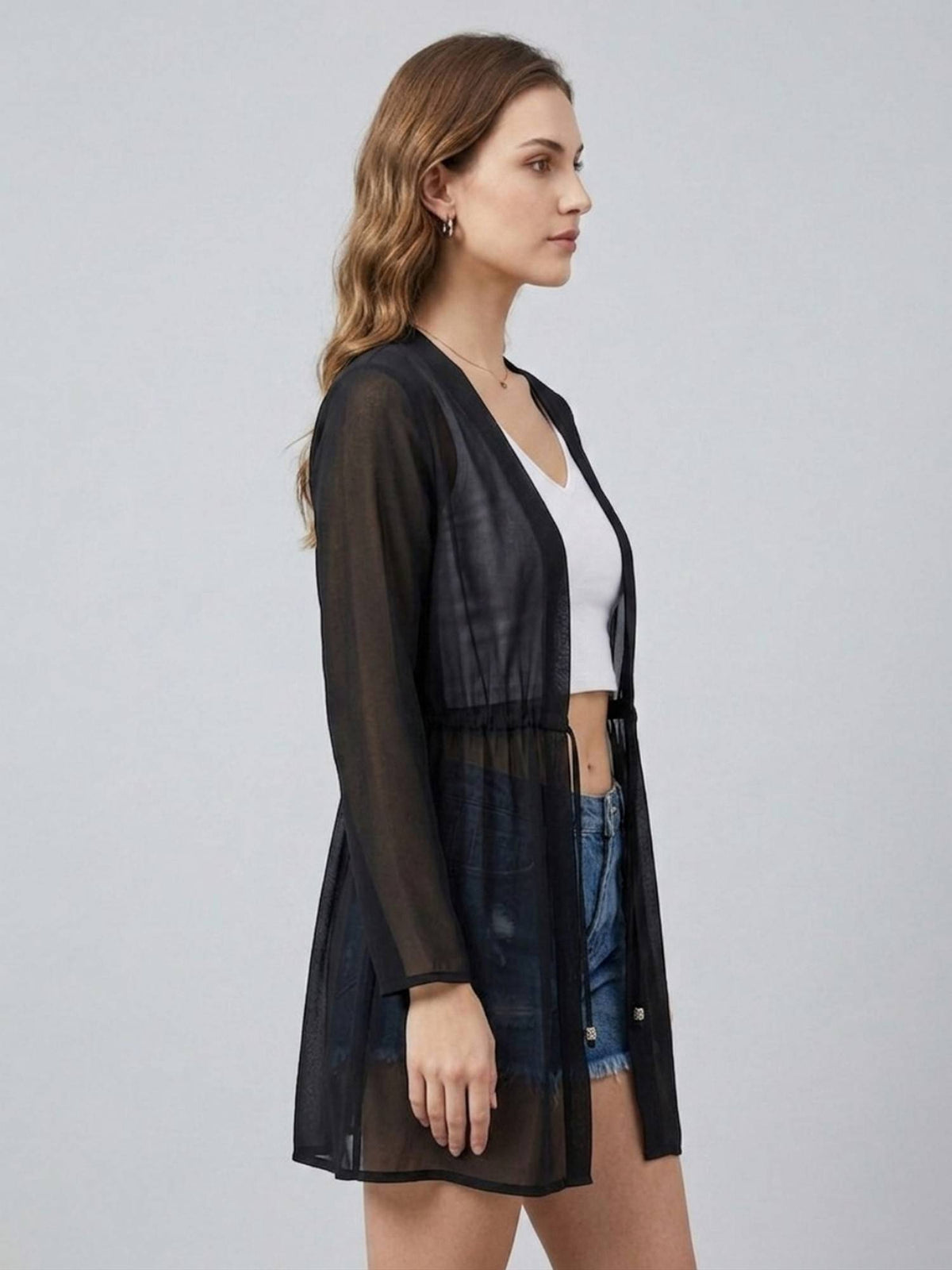 Women Solid Black Georgette Tie-Ups Regular Shrug | JC78 - view 3