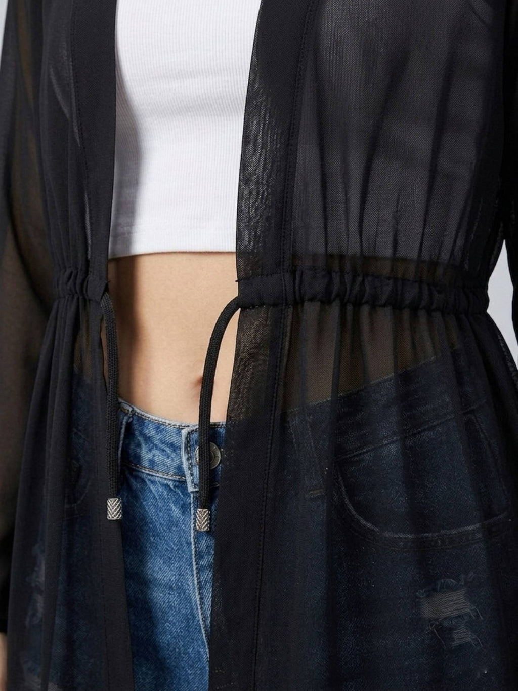Women Solid Black Georgette Tie-Ups Regular Shrug | JC78 - view 4