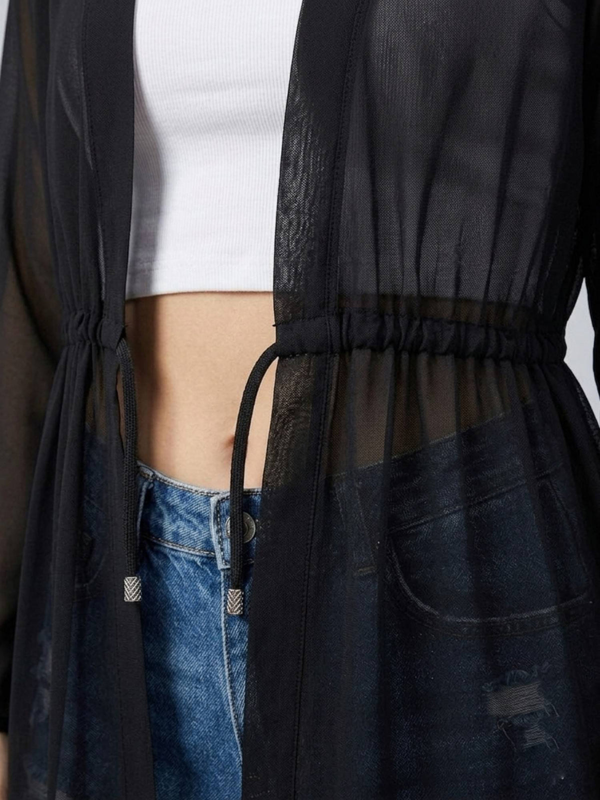 Women Solid Black Georgette Tie-Ups Regular Shrug | JC78 - view 4