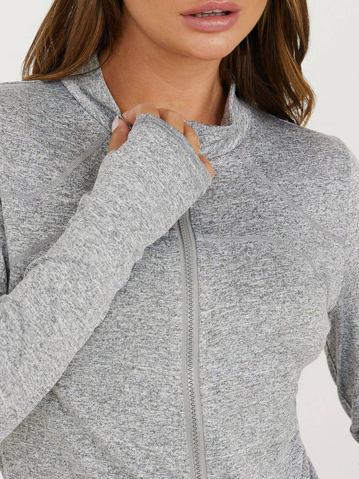 Melange Tonal Contour Stitch Detail Thumbhole Detail Zip Jacket | JC78 - view 4