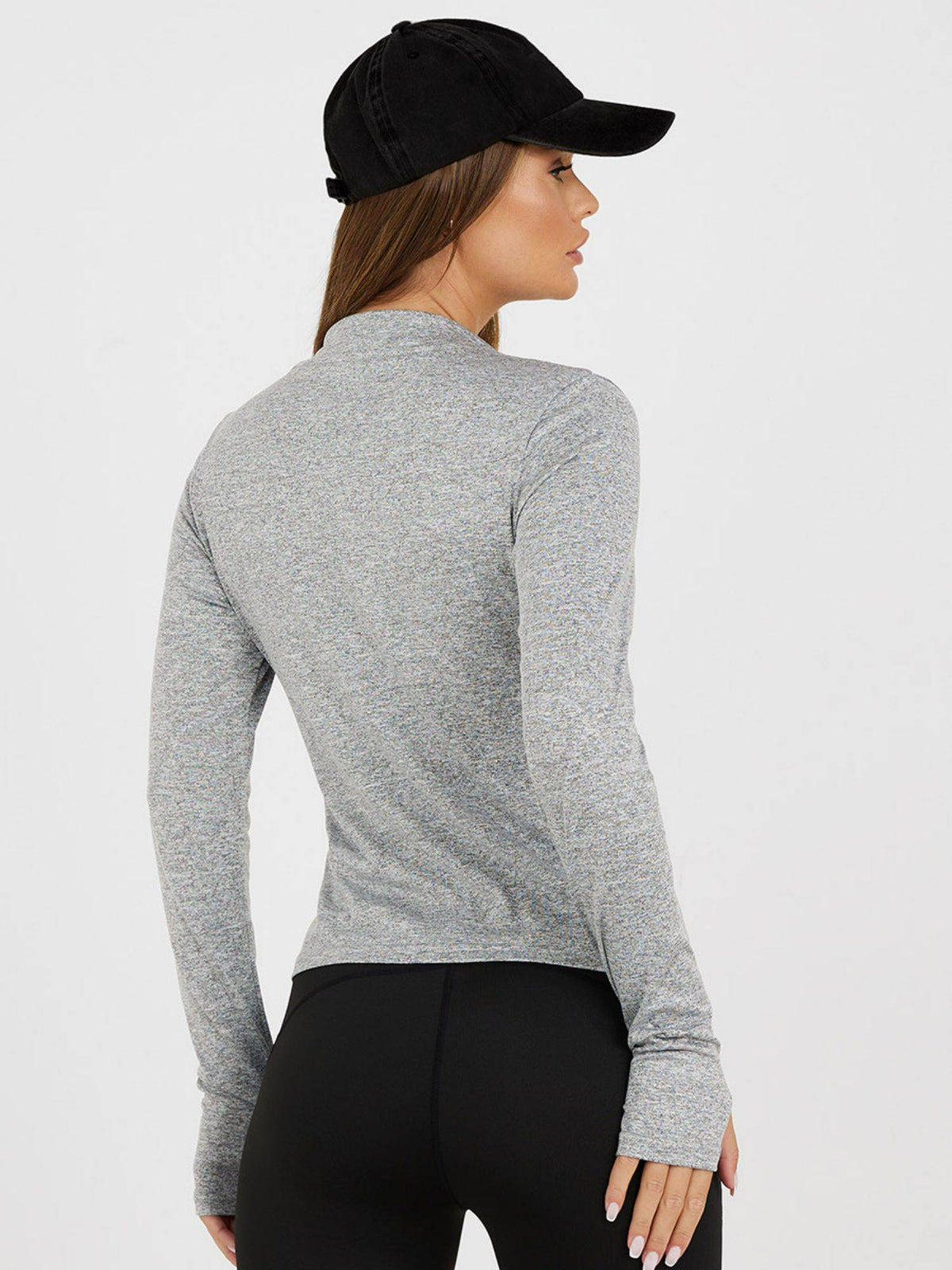Melange Tonal Contour Stitch Detail Thumbhole Detail Zip Jacket | JC78 - view 5