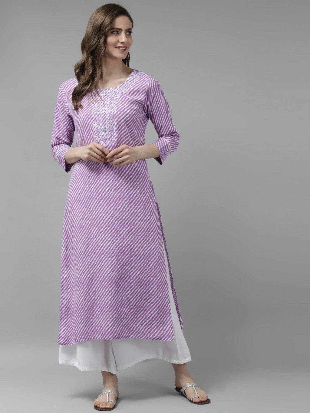 Lavender Embroidered Rayon Straight Kurta | FY93 - view 1