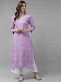 Lavender Embroidered Rayon Straight Kurta | U3S - view 1