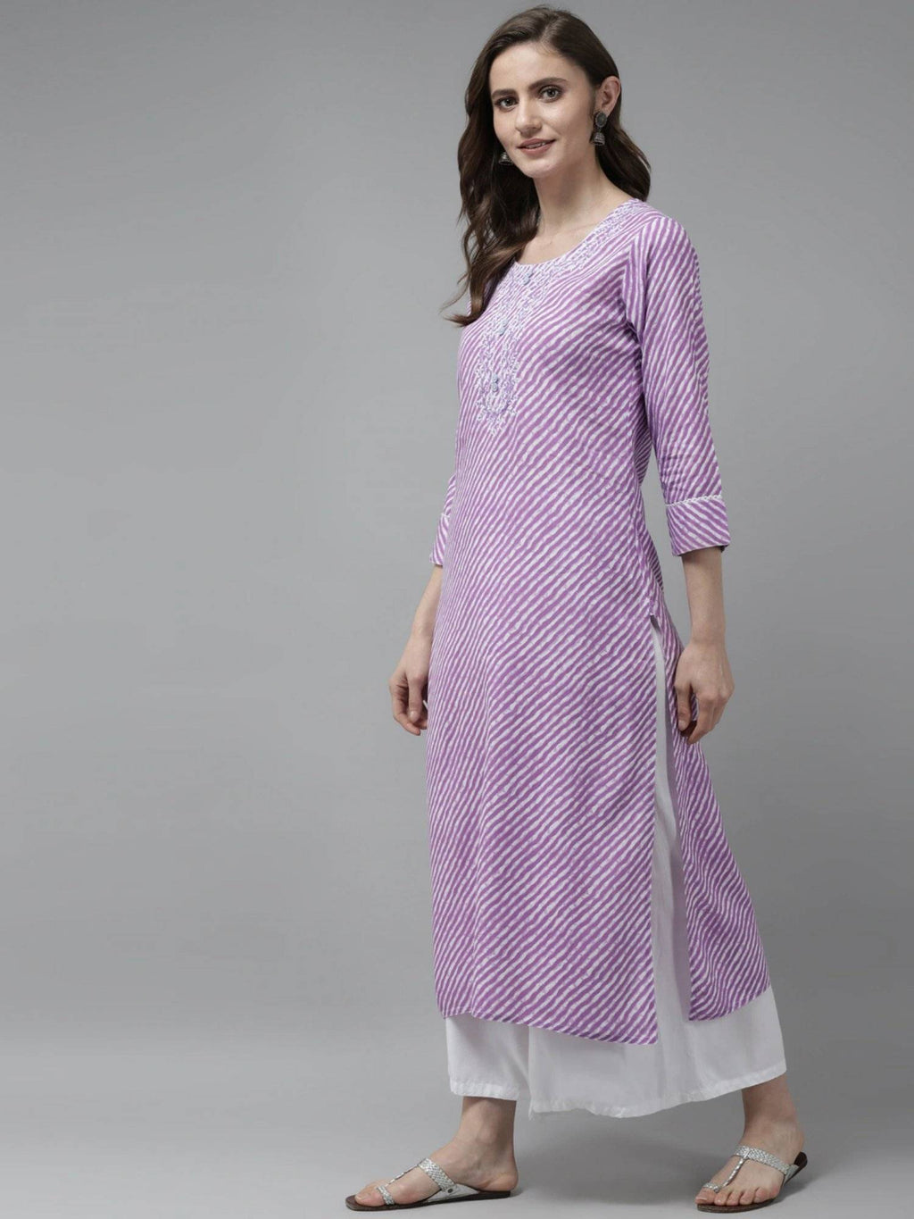 Lavender Embroidered Rayon Straight Kurta | FY93 - view 2
