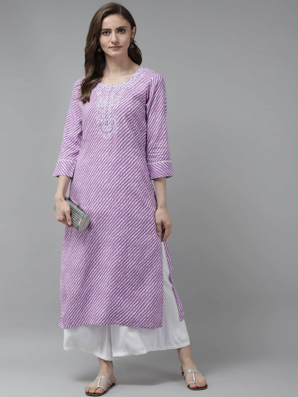 Lavender Embroidered Rayon Straight Kurta | U3S - view 5