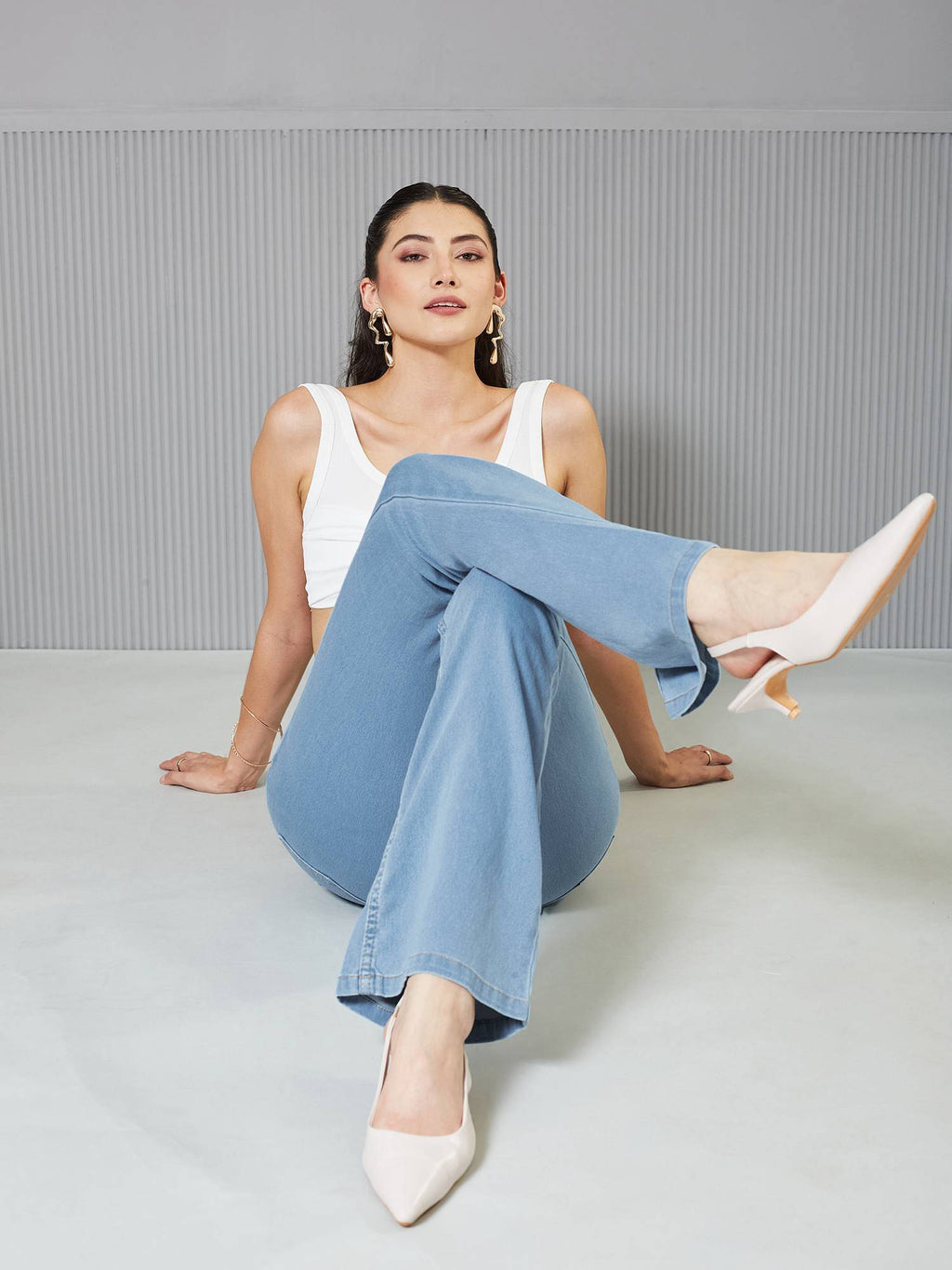 Women's Light Blue Bootcut Clean look Regular Stretchable Denim Jeans | BT10 - view 1
