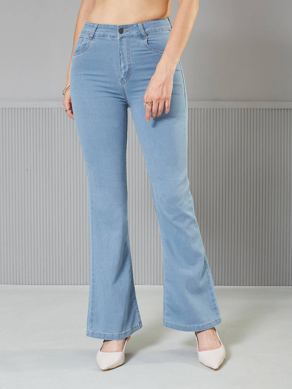 Women's Light Blue Bootcut Clean look Regular Stretchable Denim Jeans | BT10 - view 2