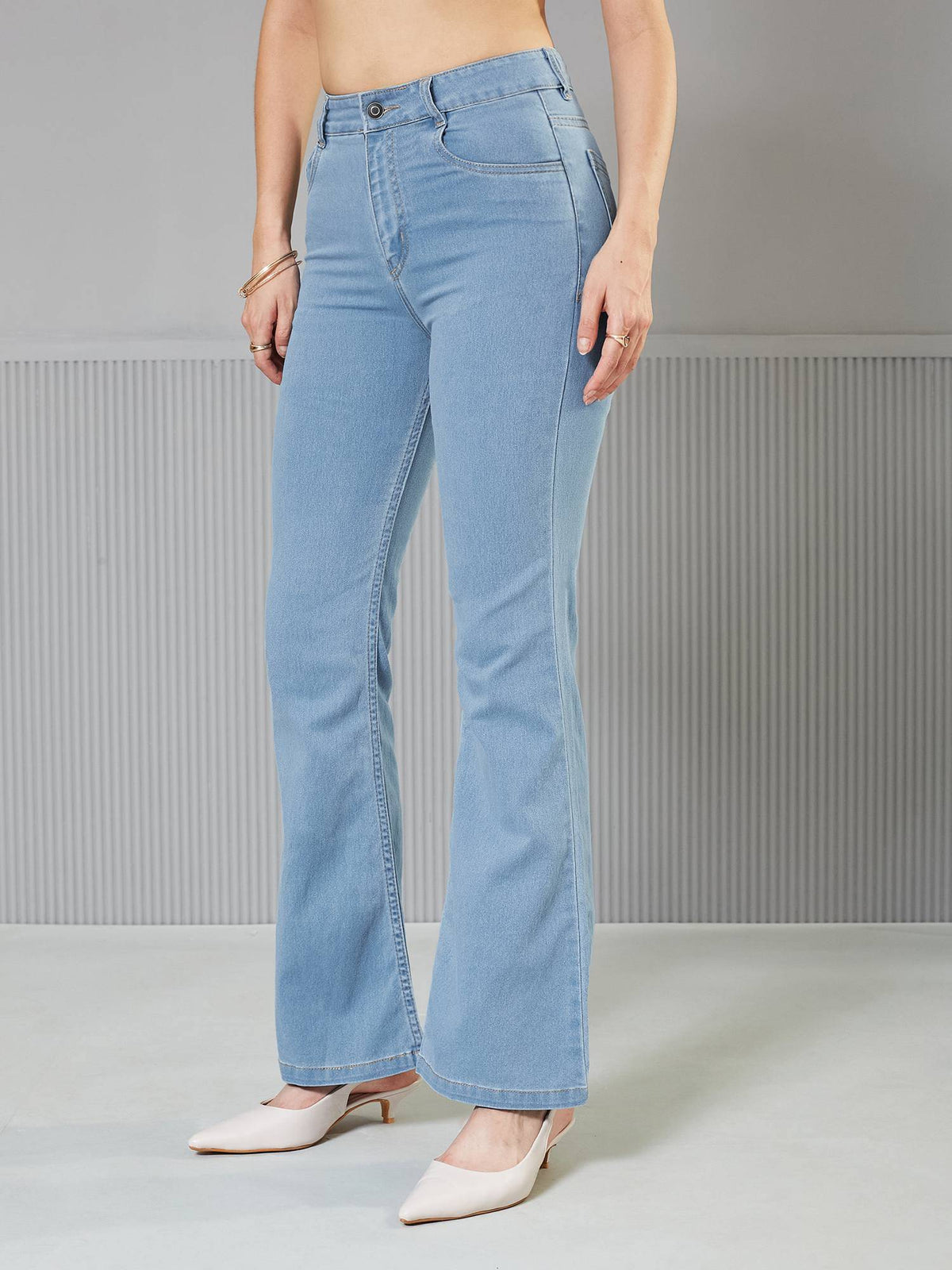 Women's Light Blue Bootcut Clean look Regular Stretchable Denim Jeans | BT10 - view 3