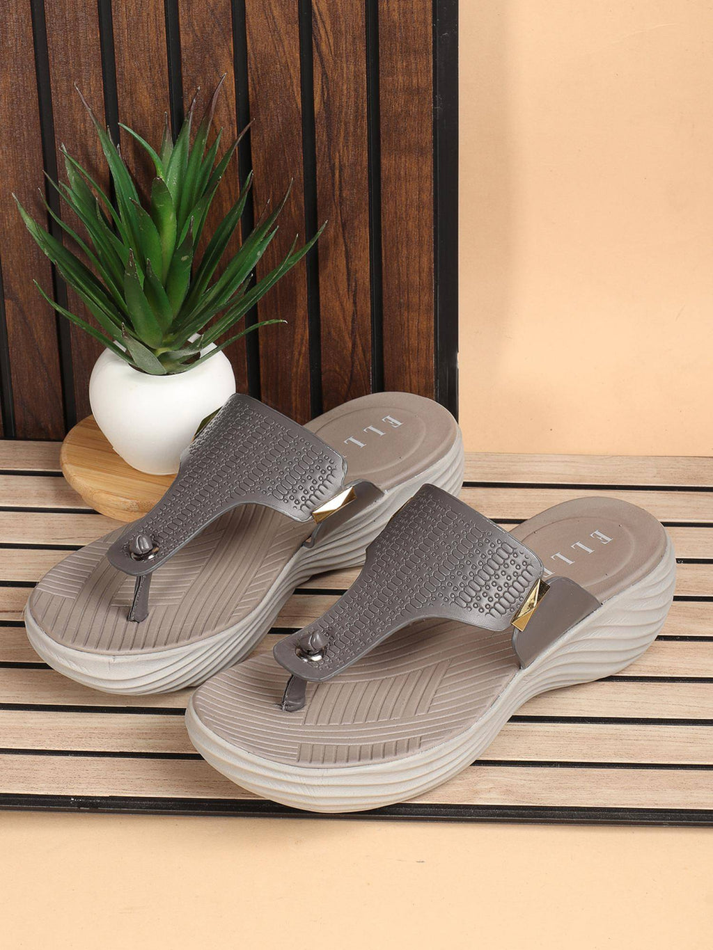 Grey Slip On Round Toe Women Sandals | SD89 - view 3