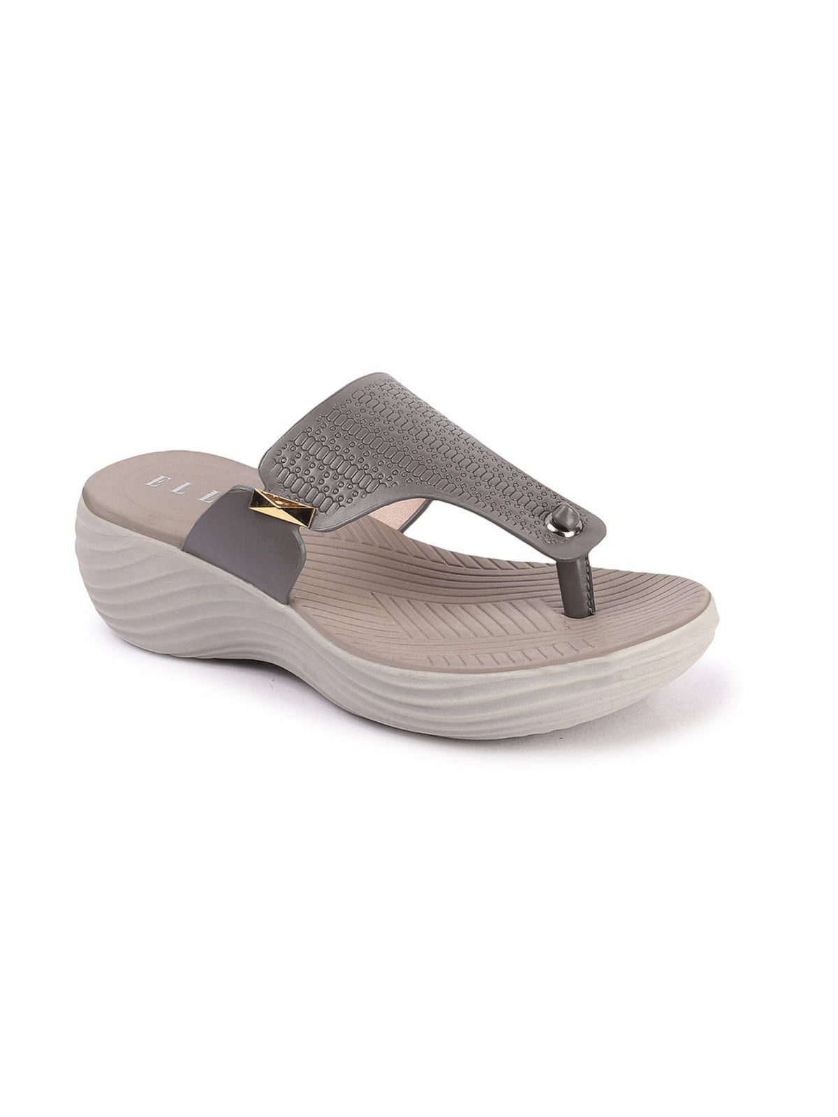 Grey Slip On Round Toe Women Sandals | SD89 - view 4
