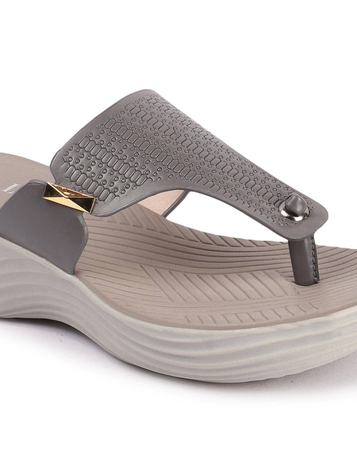 Grey Slip On Round Toe Women Sandals | SD89 - view 8