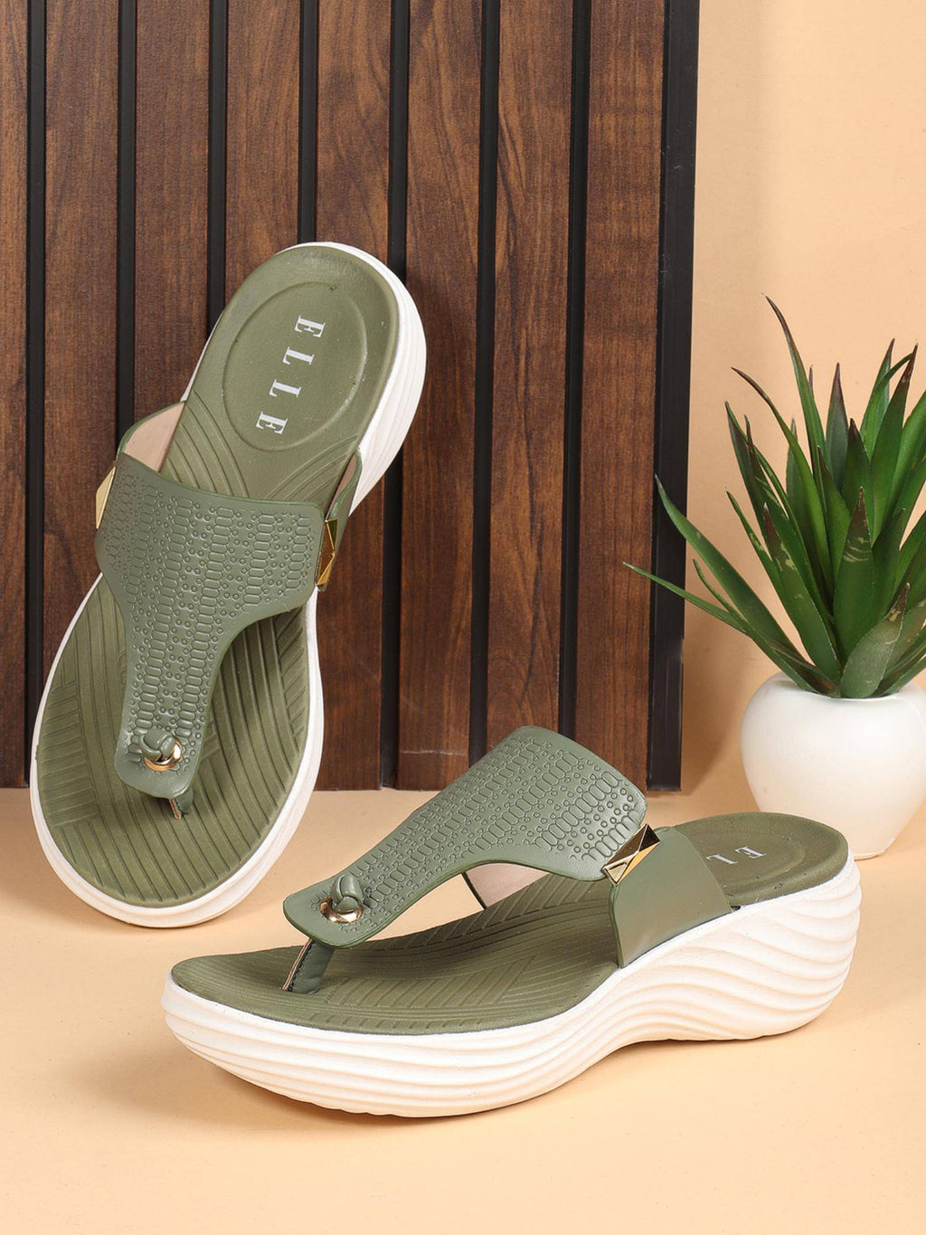 Olive Slip On Round Toe Women Sandals | SD89 - view 3