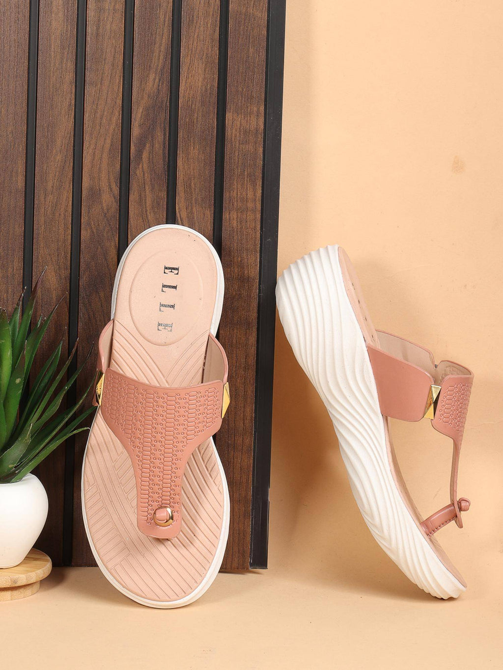 Peach Slip On Round Toe Women Sandals | SD89 - view 3