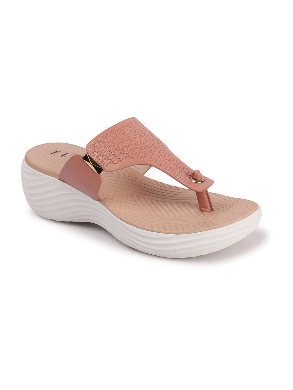 Peach Slip On Round Toe Women Sandals | SD89 - view 4