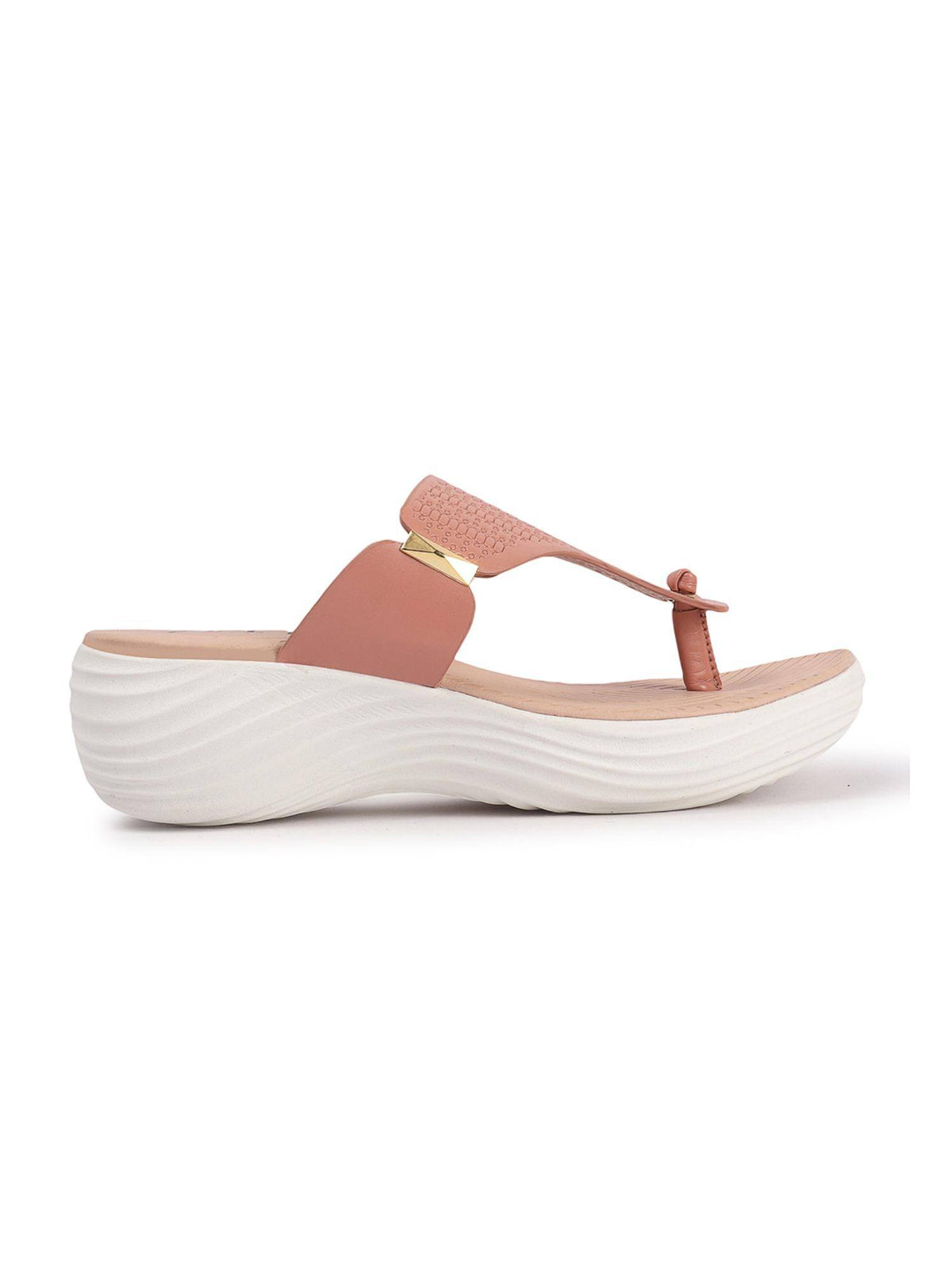 Peach Slip On Round Toe Women Sandals | SD89 - view 5