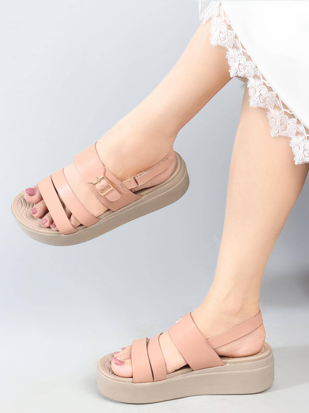 Peach Buckle Round Toe Women Sandals | SD89 - view 2