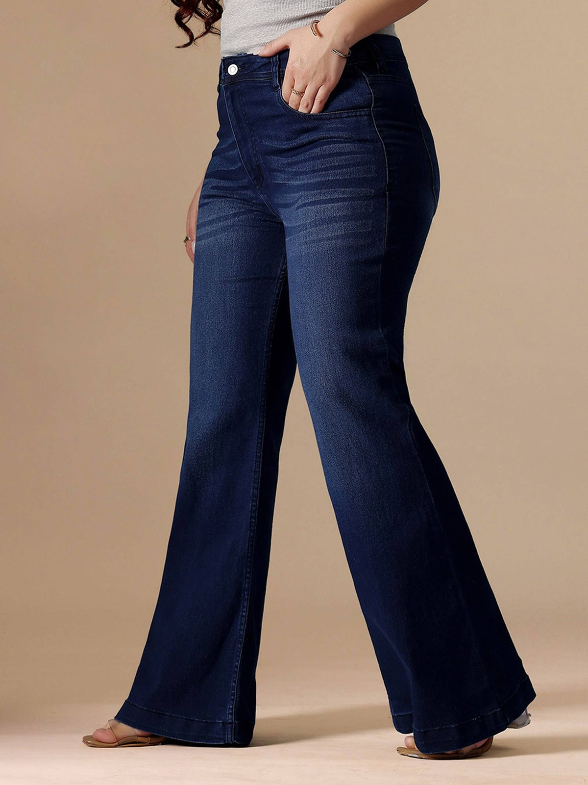 A+ Curve Collection Plus Size Women Navy Blue Stretchable Bootcut Jeans | BT10 - view 1