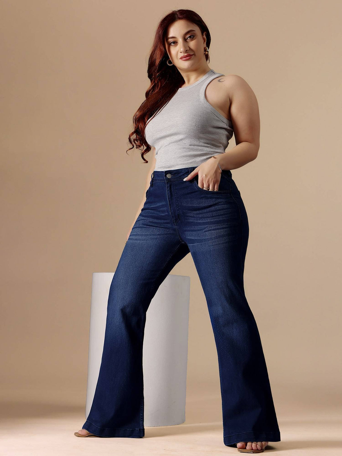 A+ Curve Collection Plus Size Women Navy Blue Stretchable Bootcut Jeans | BT10 - view 2