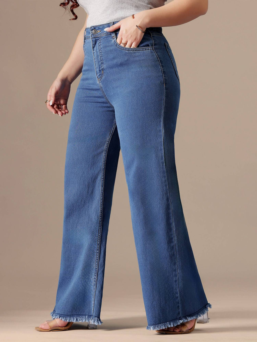 A+ Curve Collection Plus Size Women Light Blue Wide-Leg Denim Jeans | BG78 - view 2