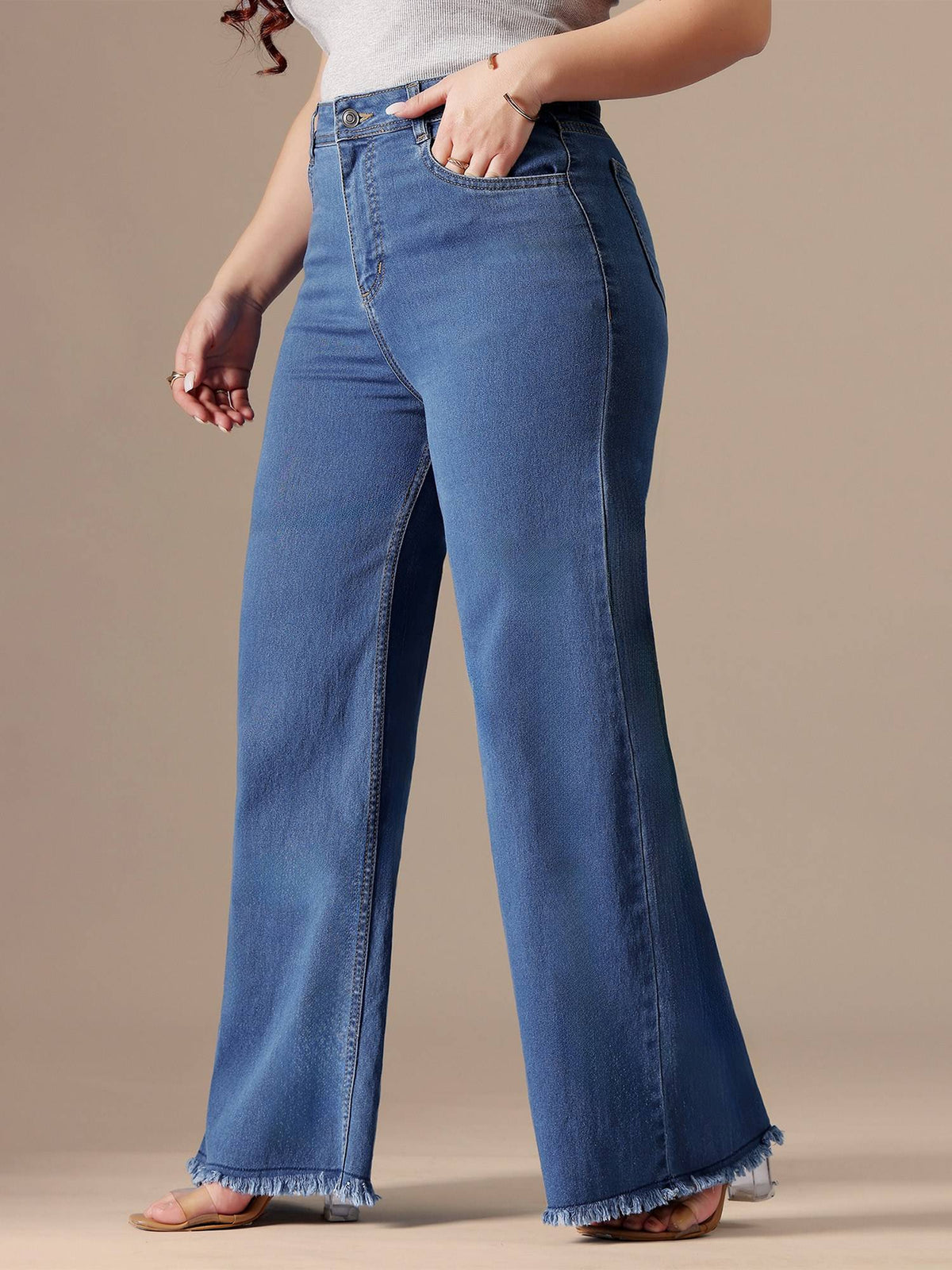 A+ Curve Collection Plus Size Women Light Blue Wide-Leg Denim Jeans | BG78 - view 2