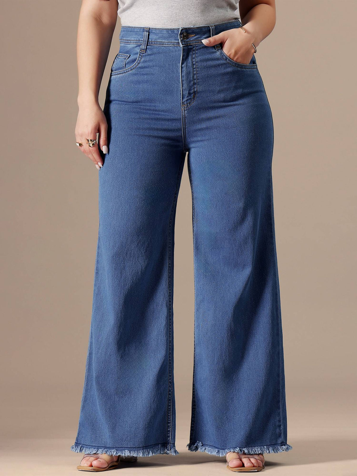 A+ Curve Collection Plus Size Women Light Blue Wide-Leg Denim Jeans | BG78 - view 3