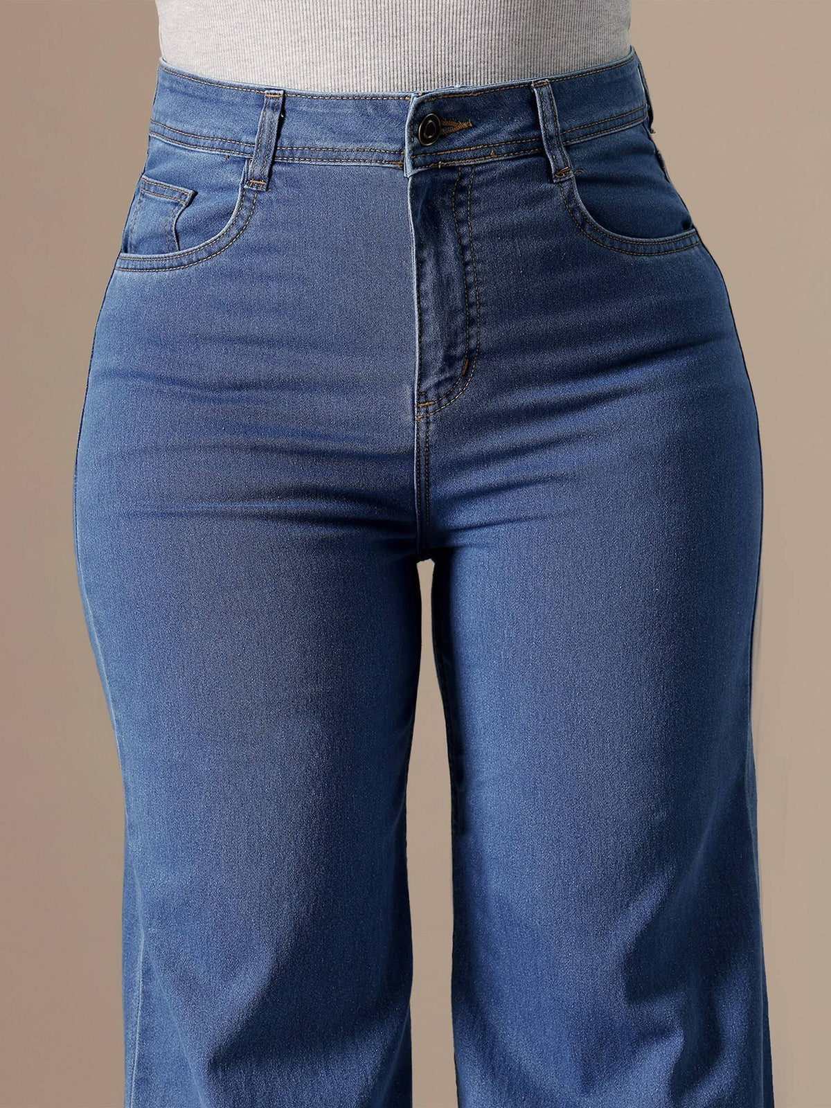 A+ Curve Collection Plus Size Women Light Blue Wide-Leg Denim Jeans | BG78 - view 5