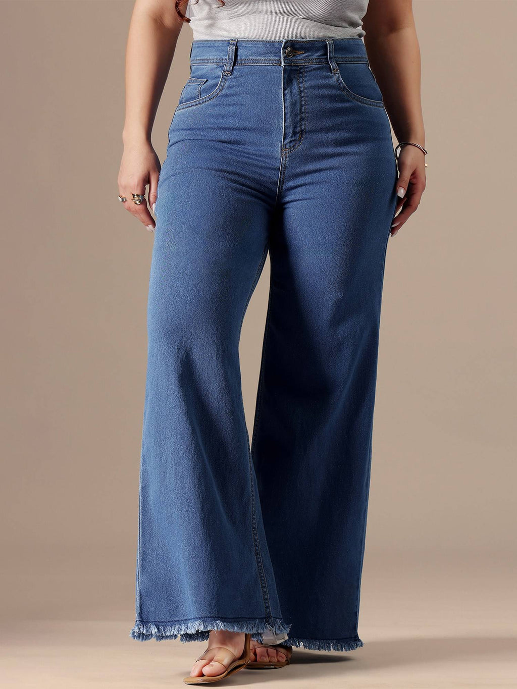 A+ Curve Collection Plus Size Women Light Blue Wide-Leg Denim Jeans | BG78 - view 6